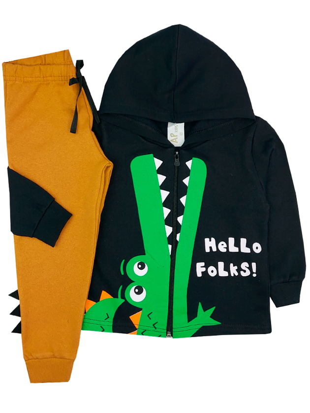 Conjunto Infantil Moletom Peluciado Jacaré Ap Kids 16608 Preto