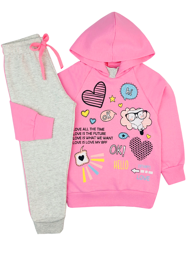 Conjunto Infantil Moletom Peluciado Love Mini Gente 16726 Rosa