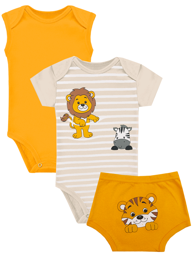 Kit Body Infantil 3 Peças Suedine Safari Dapeen 17369 Mostarda