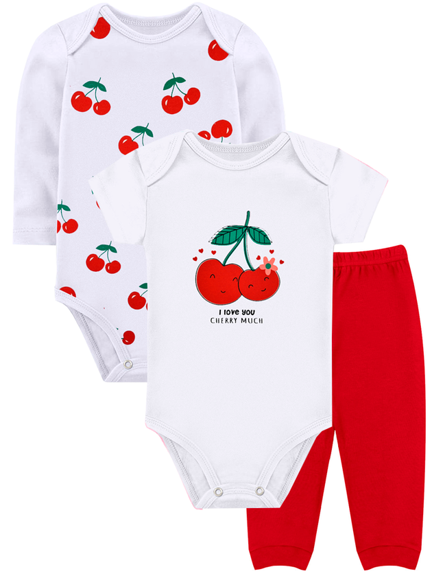 Kit Body Infantil 3 Peças Suedine Cereja Club Z 17410 Branco