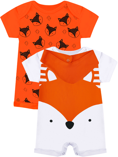 Kit Macacão Bebê 2 Peças Suedine Raposa Dapeen 17670 Laranja