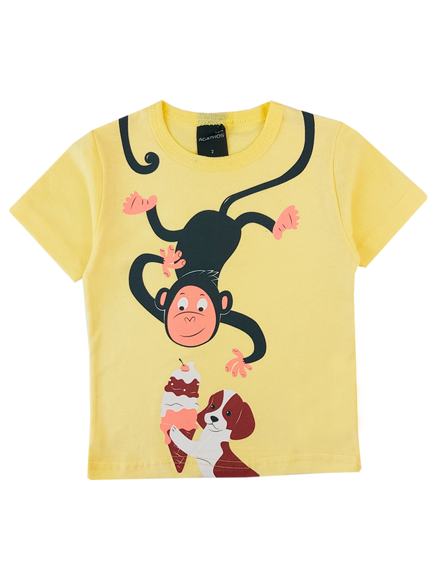 Conjunto Infantil Meia Malha/Moletinho Macaco Agathos 18636 Amarelo