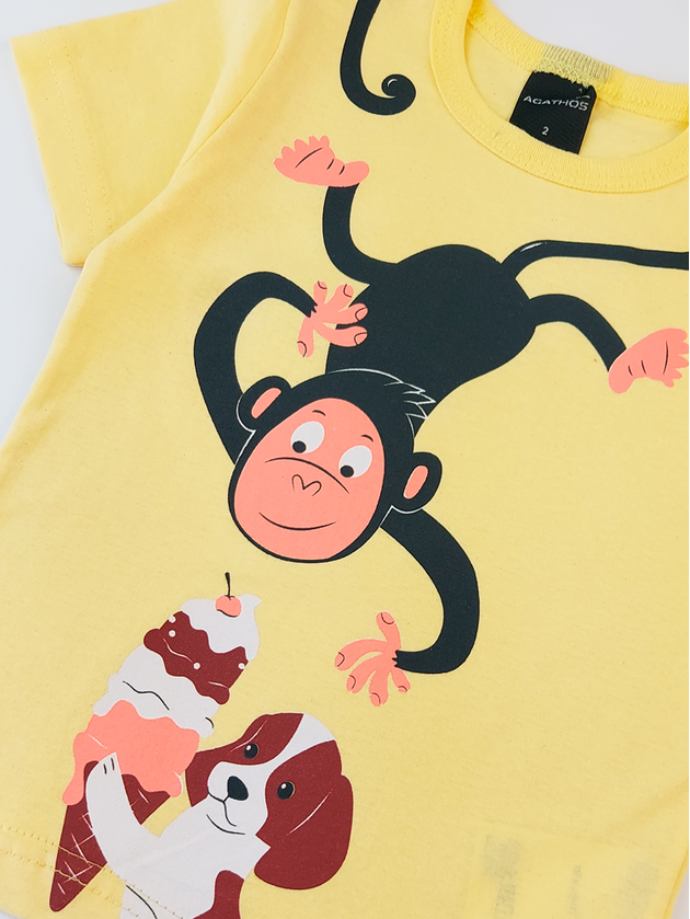 Conjunto Infantil Meia Malha/Moletinho Macaco Agathos 18636 Amarelo