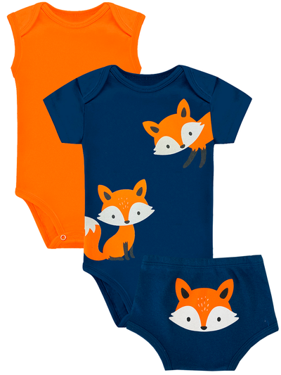 Kit Body Infantil 3 Peças Suedine Raposa Dapeen 19041 Marinho