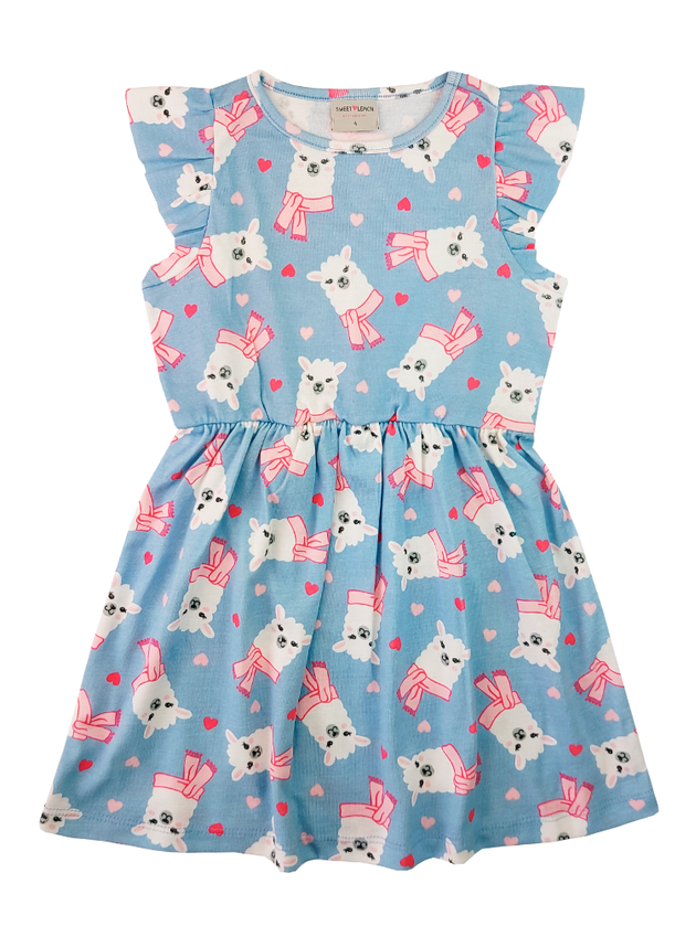 Vestido Infantil Meia Malha Penteado Lhama19989 Azul