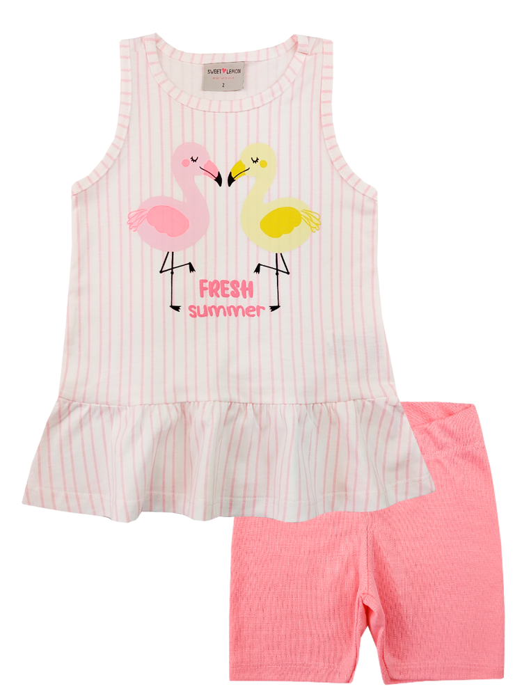 Conjunto Infantil Meia Malha Penteado Flamingo 19981 Off White