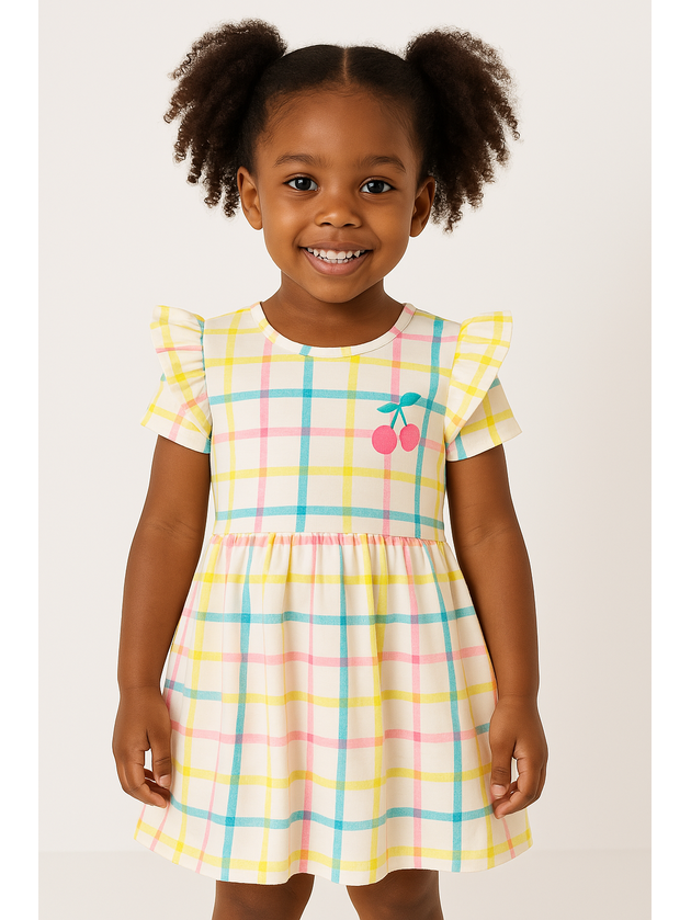 Vestido Infantil Meia Malha Penteado Cereja 19481 Off White