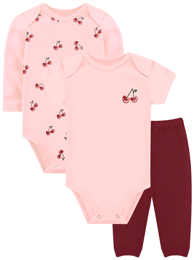 Kit Body Infantil 3 Peças Suedine Cereja Club Z 17410 Branco
