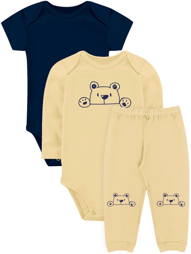 Kit Body Infantil 3 Peças Suedine Urso Somos Corujas 21700 Azul Jeans