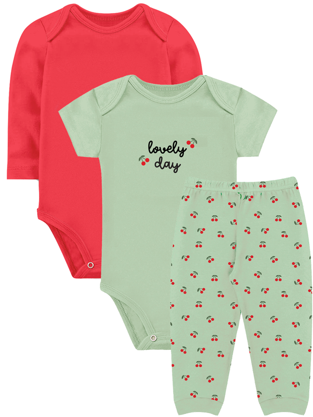 Kit Body Infantil 3 Peças Suedine Cereja Somos Corujas 21701 Verde
